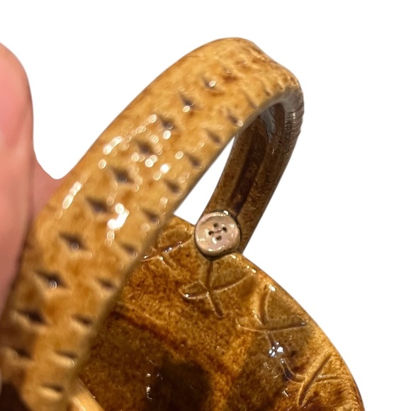 Annapolis Pottery Basket Form Vase Dish Button Detail Signed - Picture 7 of 14